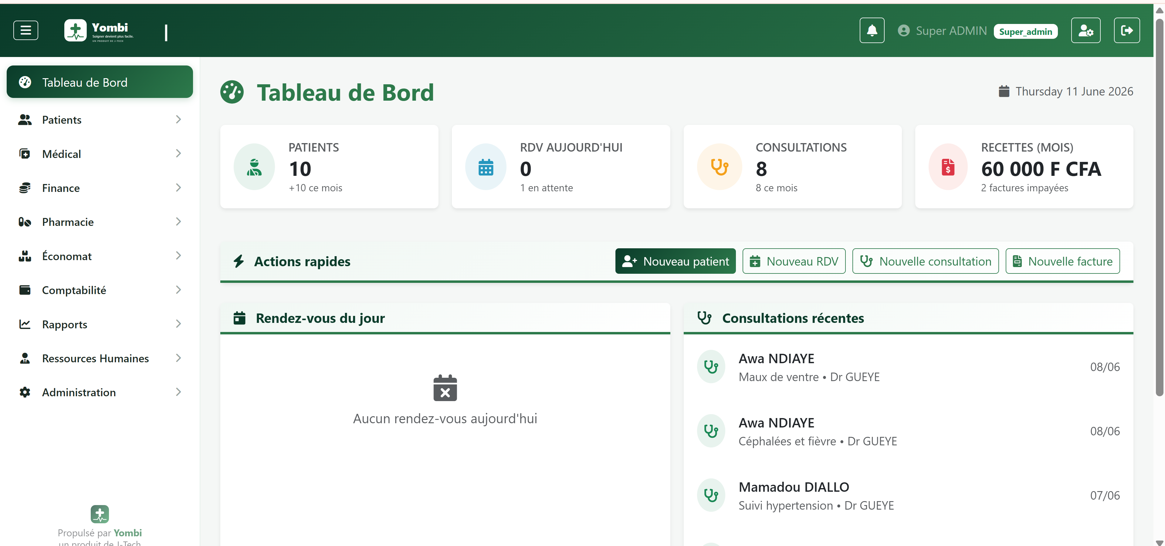 Tableau de bord Yombi